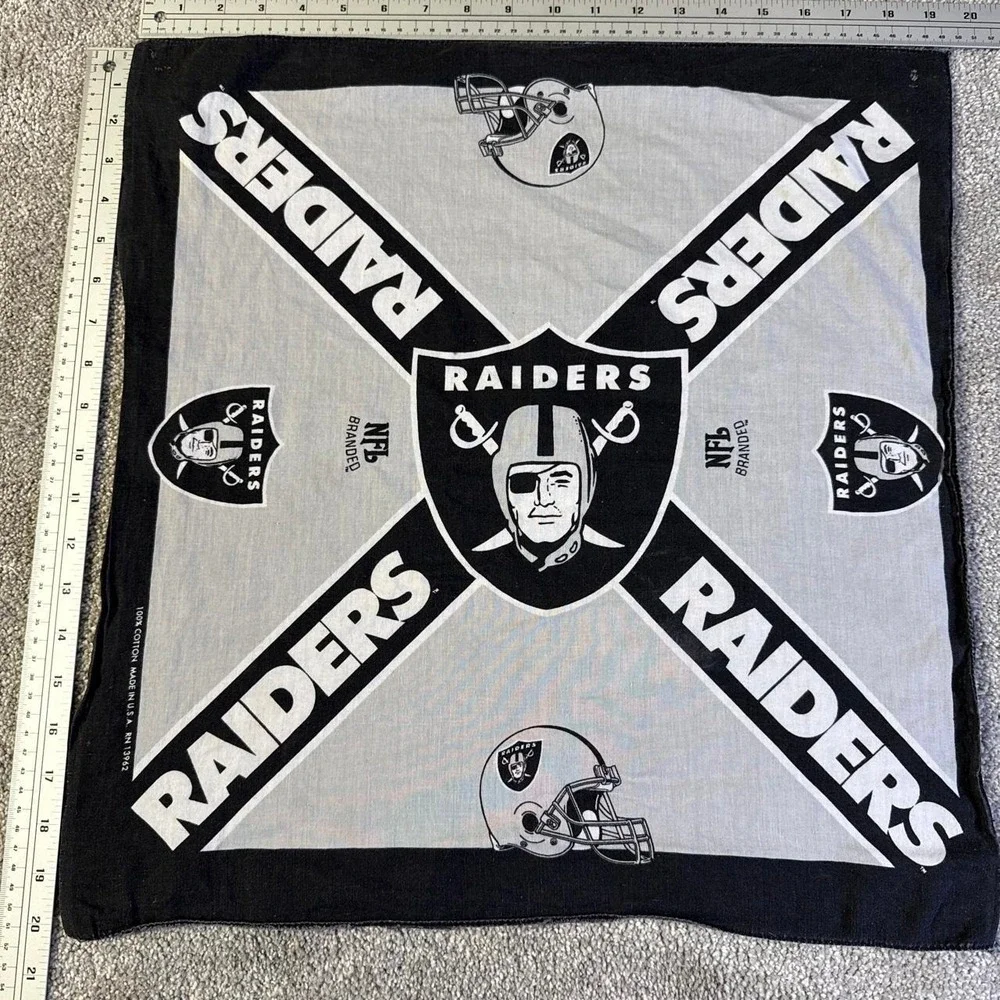 Vintage 90s Oakland Raiders Football Bandana Scarf All Cotton Made USA